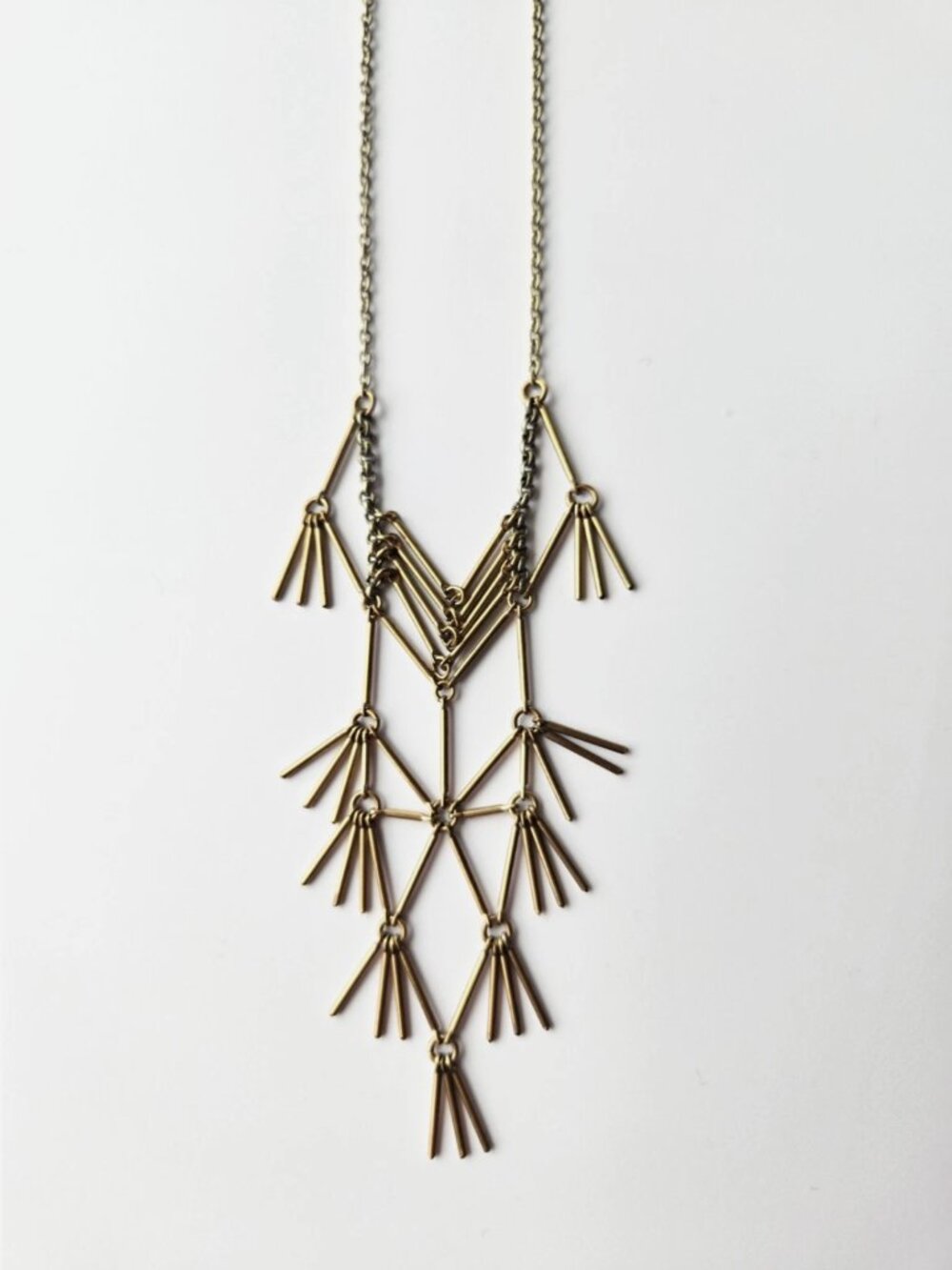 Artisan/Handmade Geometric Long Brass Necklace Boho Modern